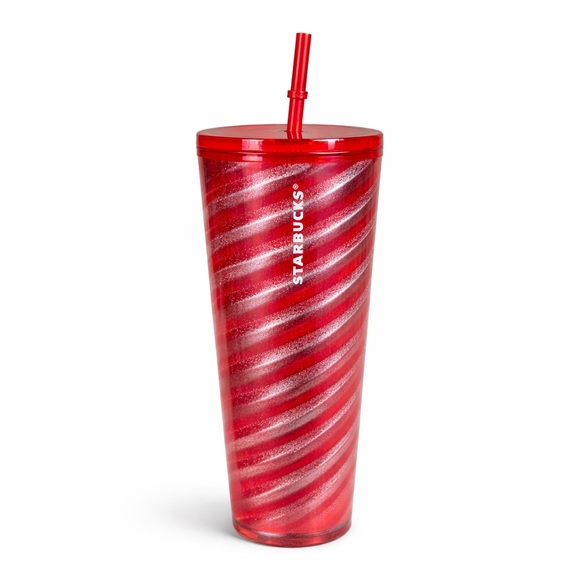 Starbucks 2023 Holiday Peppermint Swirl Tumbler 24 oz Venti Metallic Cup w Straw - Picture 2 of 7